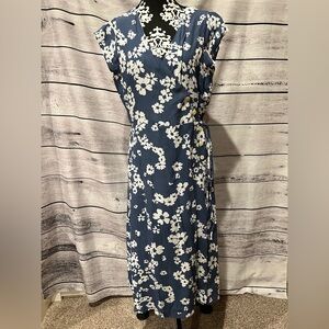 GAP Navy Floral Midi Wrap Dress Cap Sleeves Flowers Feminine Date Church Easter